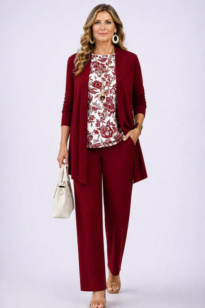 Open Front Cardigan and Pants Matching Set