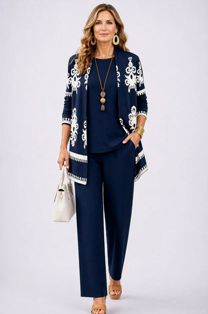 Open Front Cardigan and Pants Matching Set