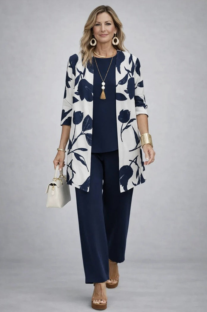 Open Front Cardigan and Pants Matching Set