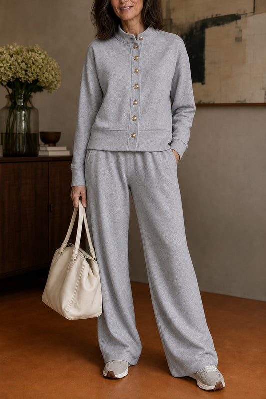 Button Front Long Sleeve Two Piece Set