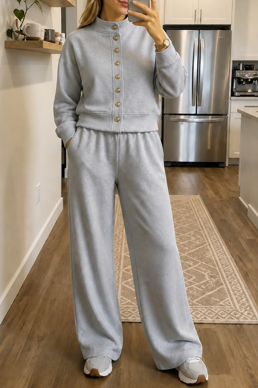 Button Front Long Sleeve Two Piece Set