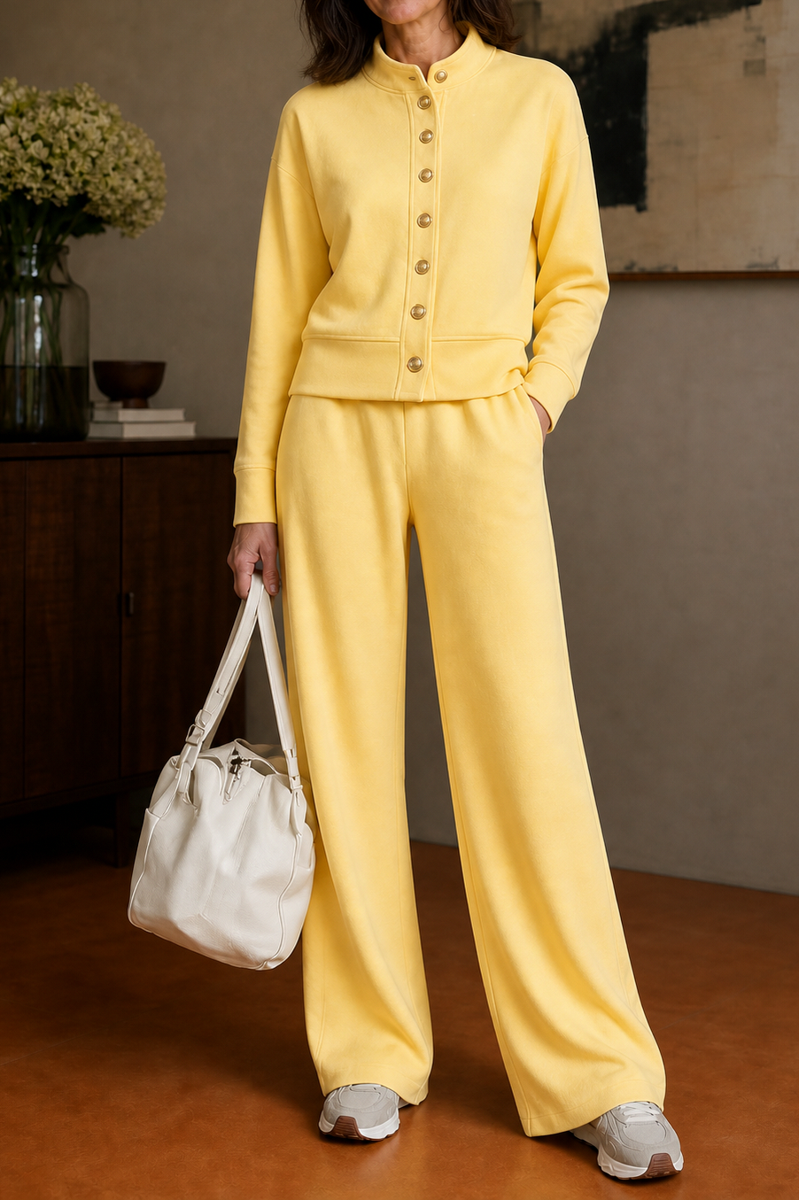 Button Front Long Sleeve Two Piece Set