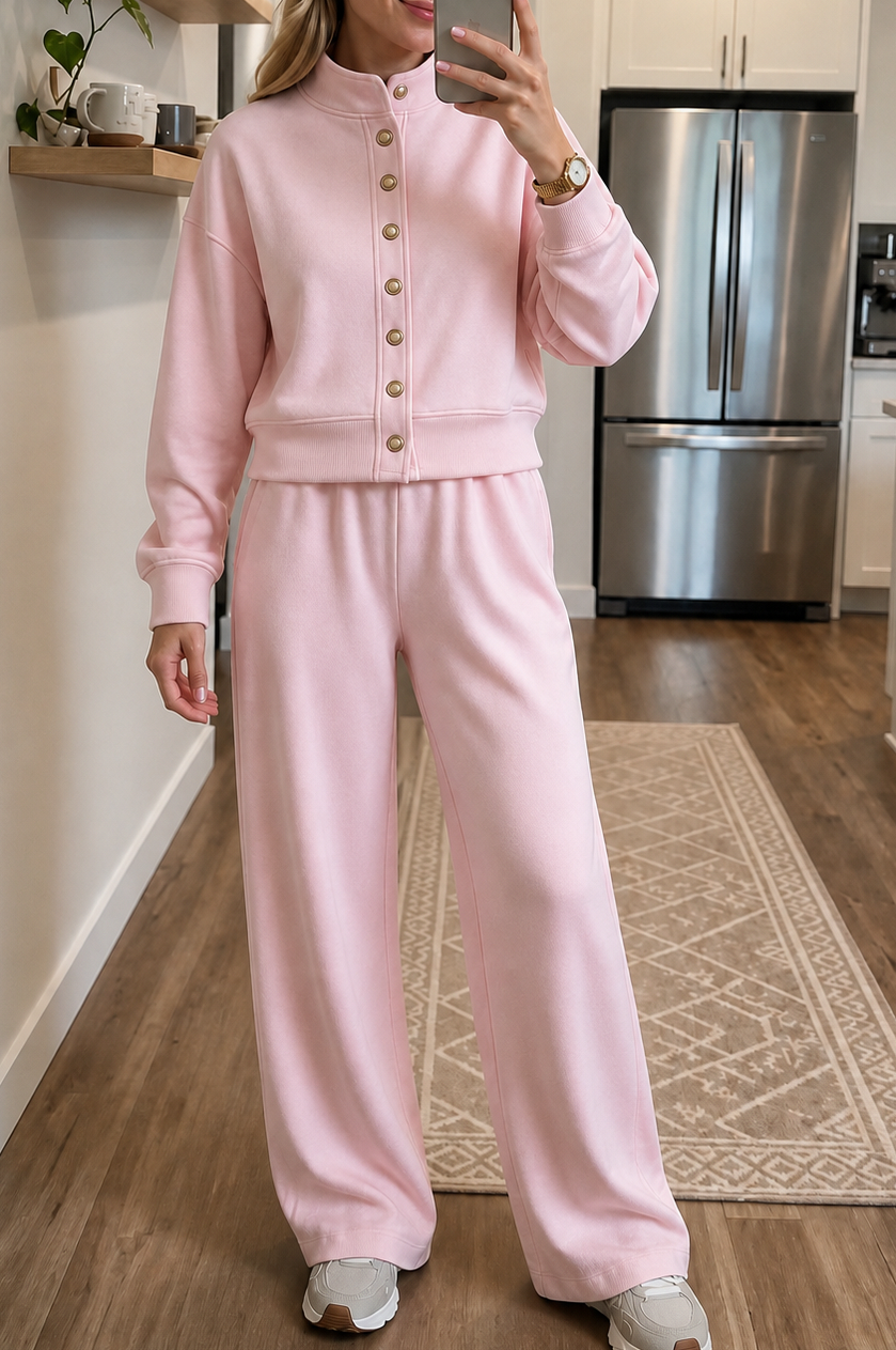 Button Front Long Sleeve Two Piece Set