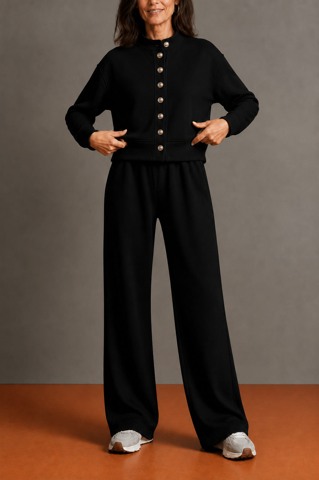 Button Front Long Sleeve Two Piece Set