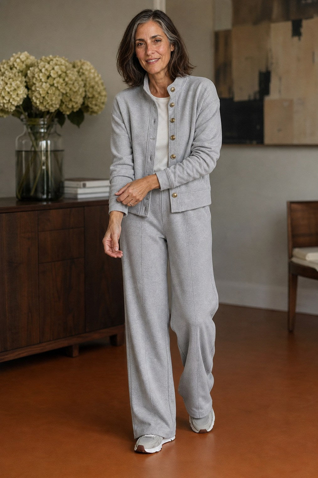Button Front Long Sleeve Two Piece Set