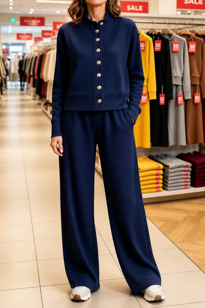Button Front Long Sleeve Two Piece Set