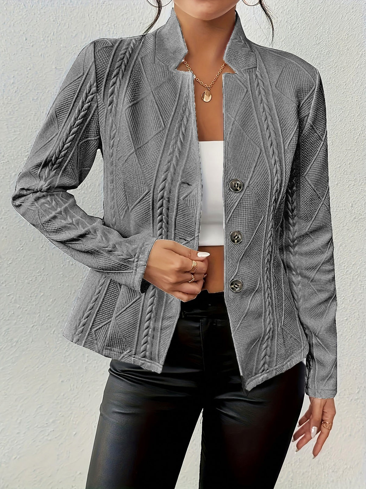 Cable Knit Button Front Blazer Jacket