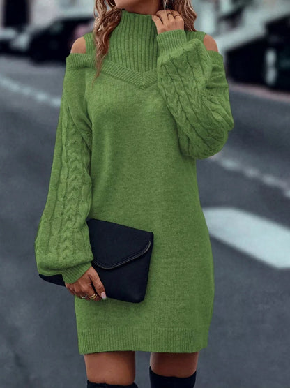 Cable Knit Cold Shoulder Sweater Dress