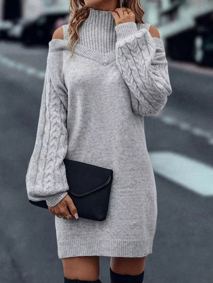 Cable Knit Cold Shoulder Sweater Dress
