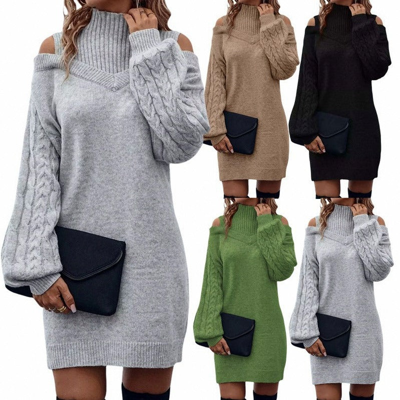 Cable Knit Cold Shoulder Sweater Dress