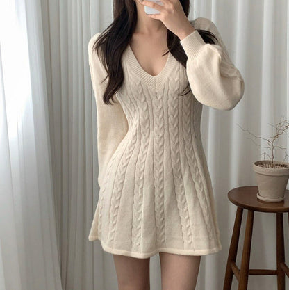 Cable Knit Long Sleeve Sweater Dress