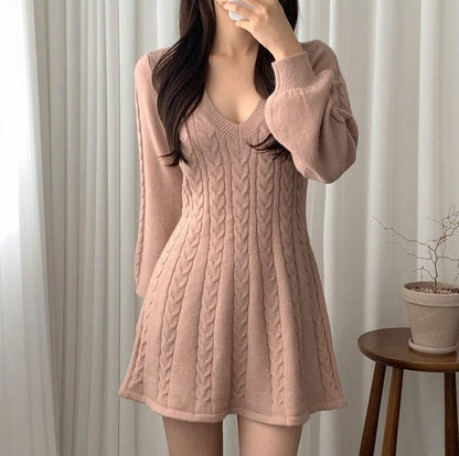 Cable Knit Long Sleeve Sweater Dress