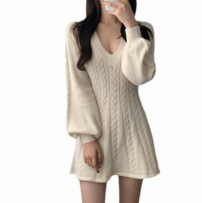 Cable Knit Long Sleeve Sweater Dress