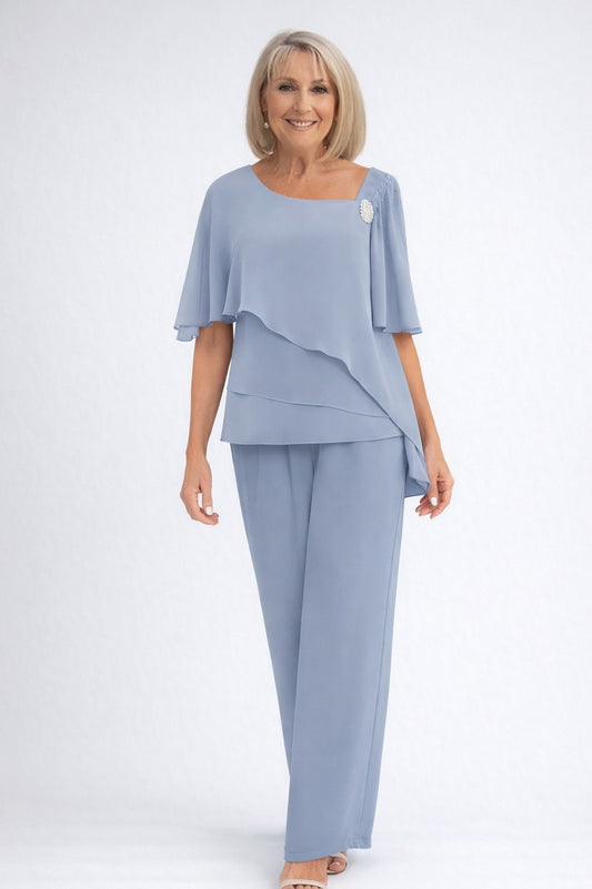 Chiffon Capelet Wide Leg Two Piece Set