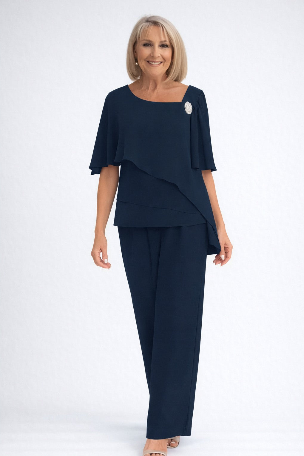 Chiffon Capelet Wide Leg Two Piece Set