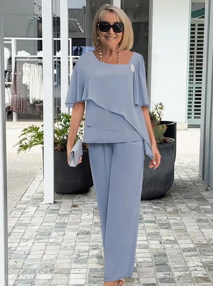 Chiffon Capelet Wide Leg Two Piece Set