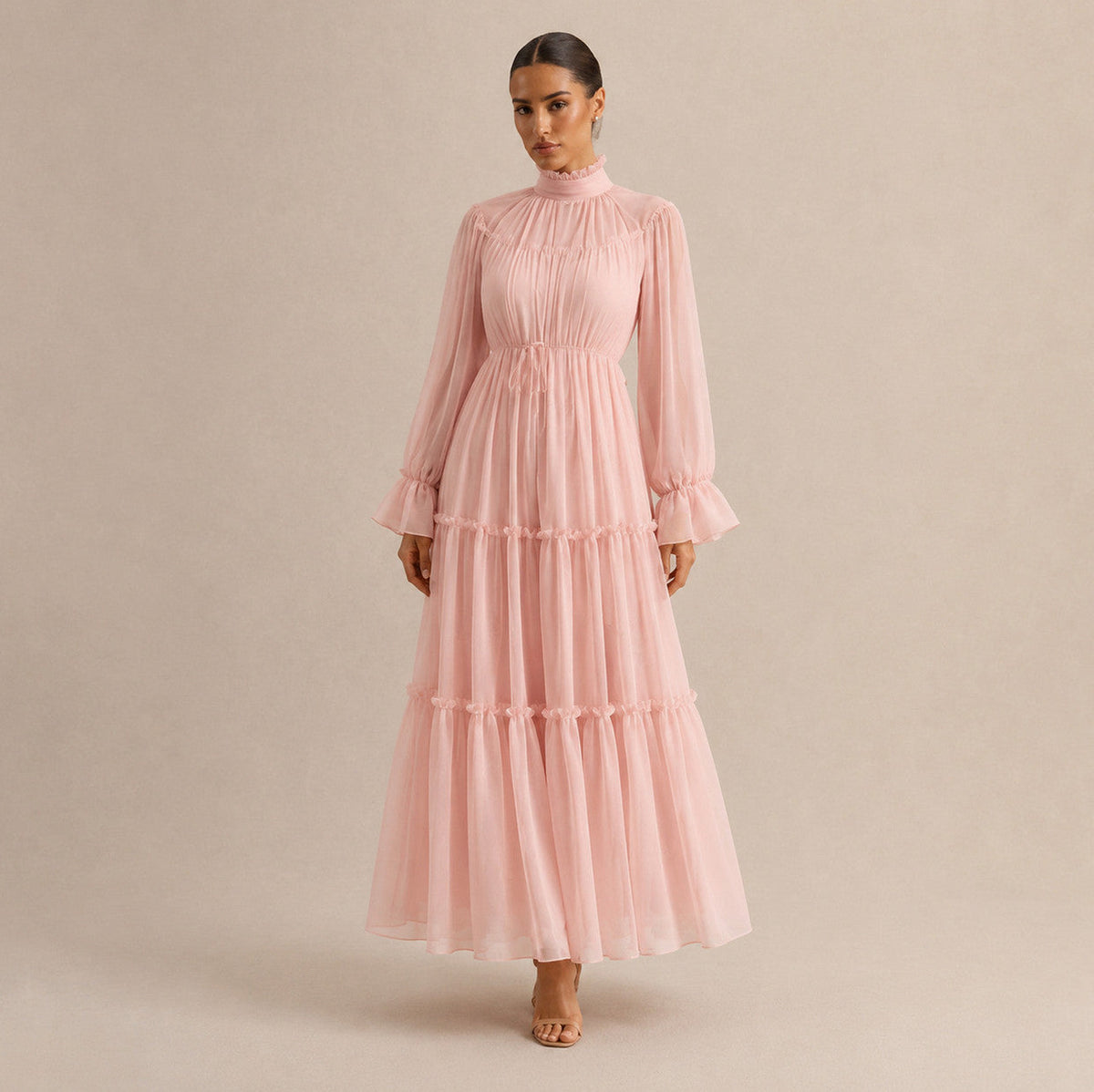 Chiffon High Neck Tiered Maxi Dress