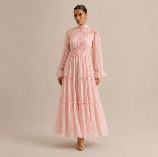 Chiffon High Neck Tiered Maxi Dress