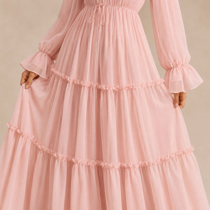Chiffon High Neck Tiered Maxi Dress