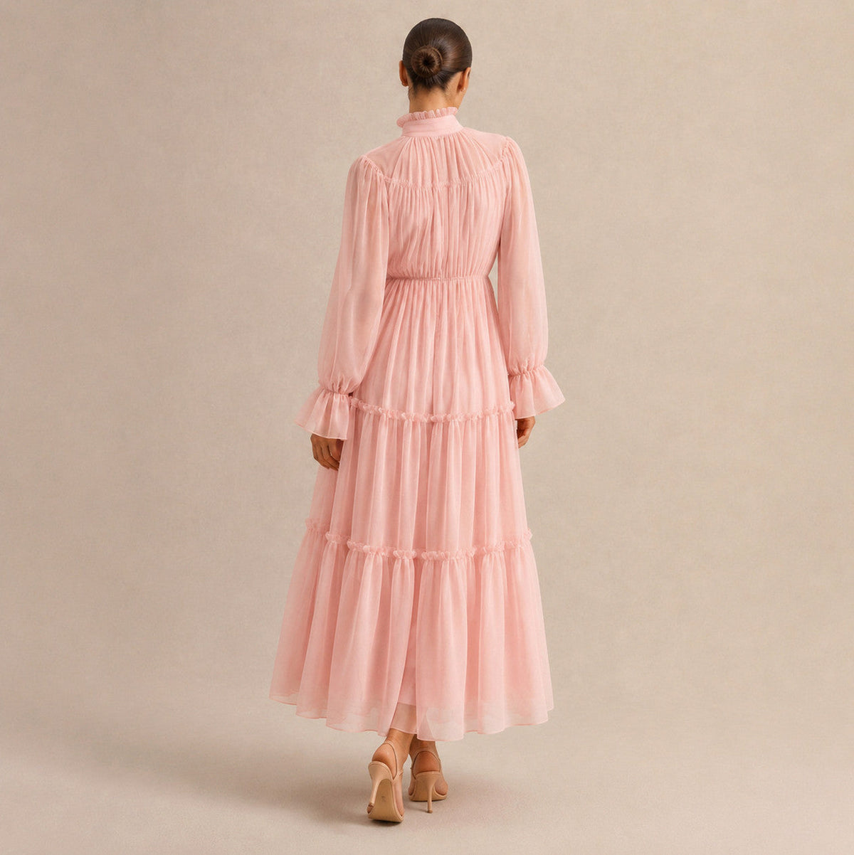 Chiffon High Neck Tiered Maxi Dress