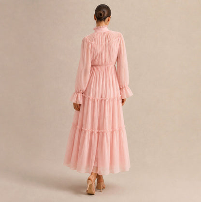 Chiffon High Neck Tiered Maxi Dress