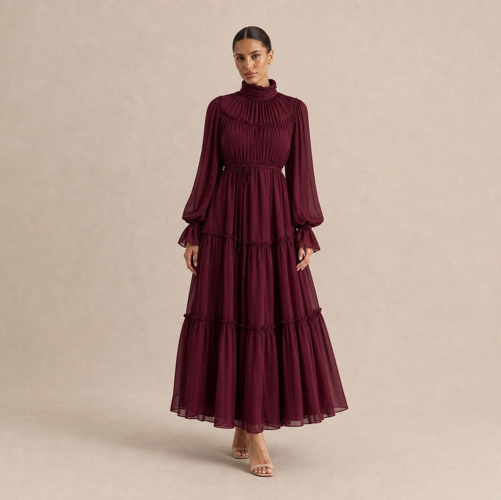 Chiffon High Neck Tiered Maxi Dress