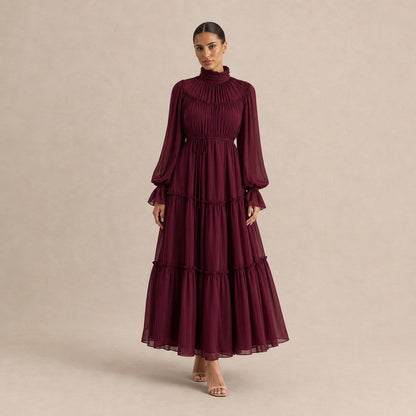 Chiffon High Neck Tiered Maxi Dress