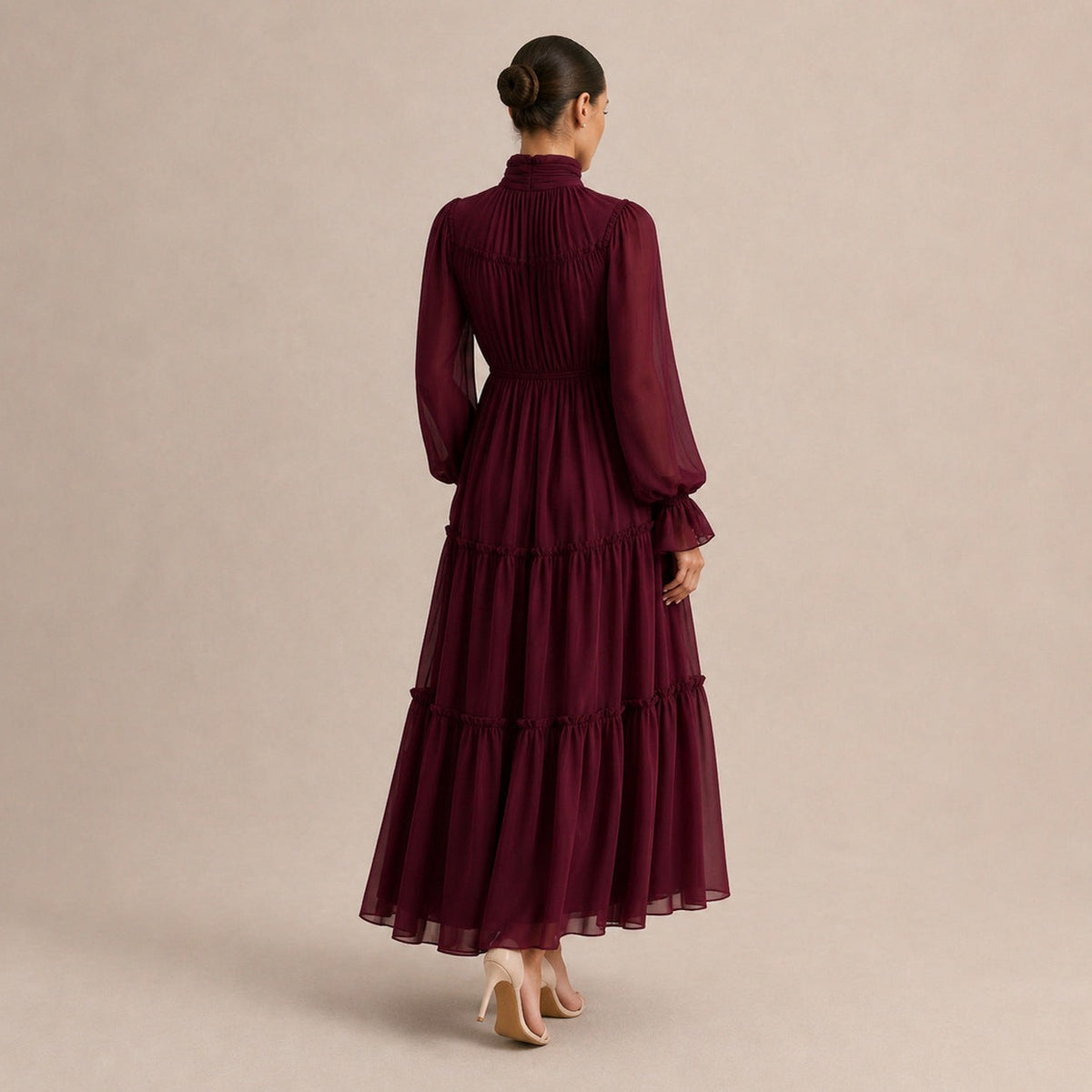 Chiffon High Neck Tiered Maxi Dress