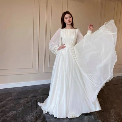 Chiffon Long Sleeve Pleated Maxi Dress