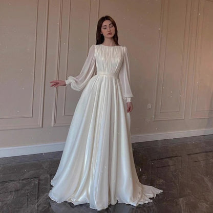 Chiffon Long Sleeve Pleated Maxi Dress