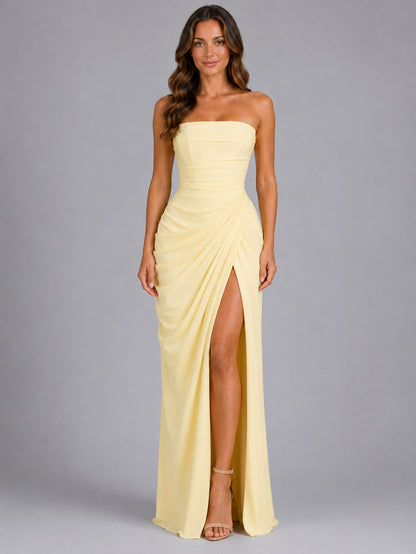 Chiffon Strapless Ruched Maxi Dress