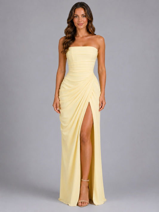 Chiffon Strapless Ruched Maxi Dress