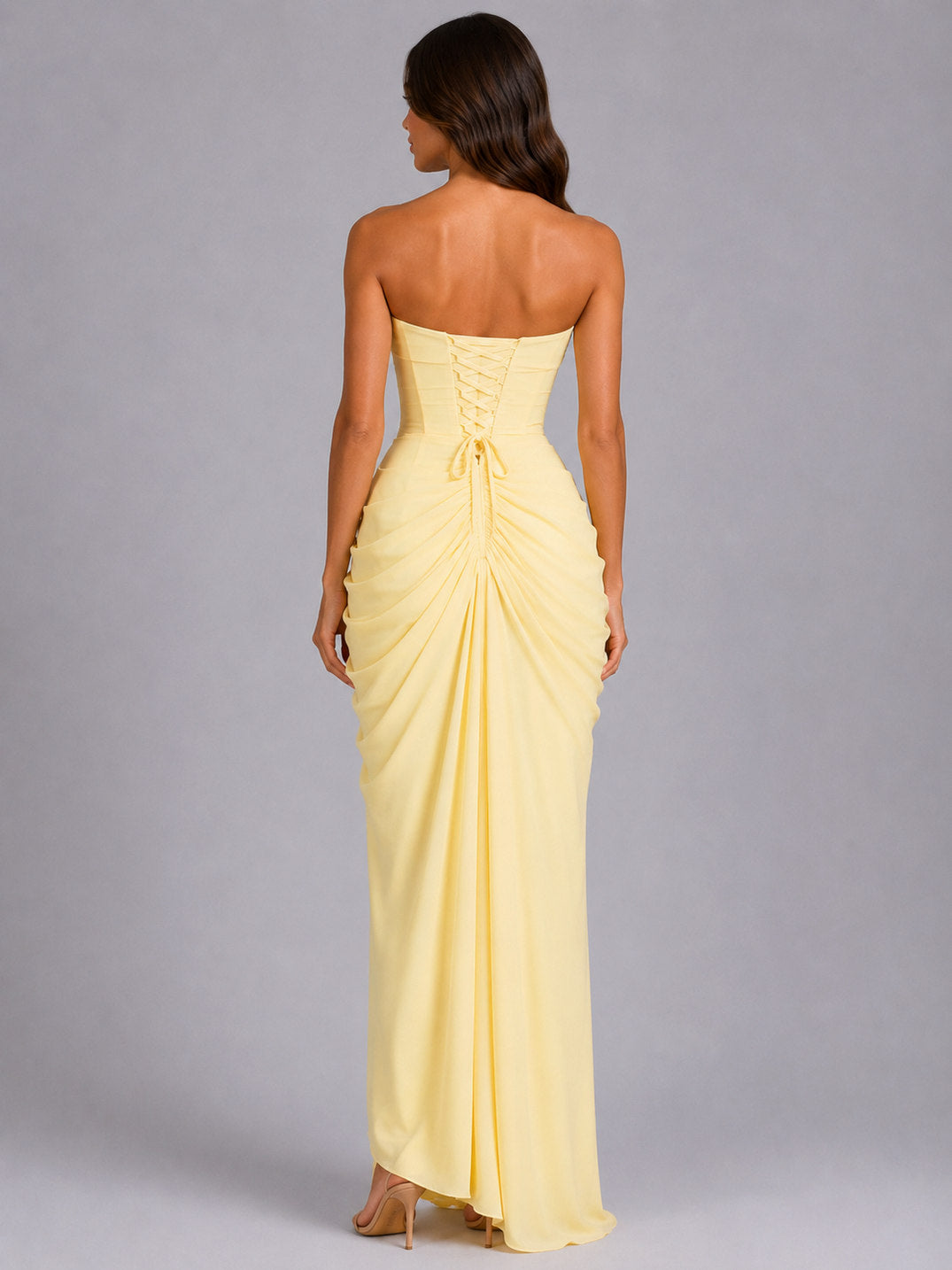 Chiffon Strapless Ruched Maxi Dress