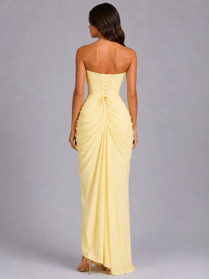 Chiffon Strapless Ruched Maxi Dress