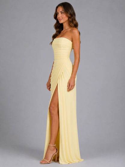 Chiffon Strapless Ruched Maxi Dress