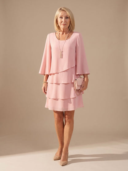 Chiffon Tiered Capelet Mini Dress