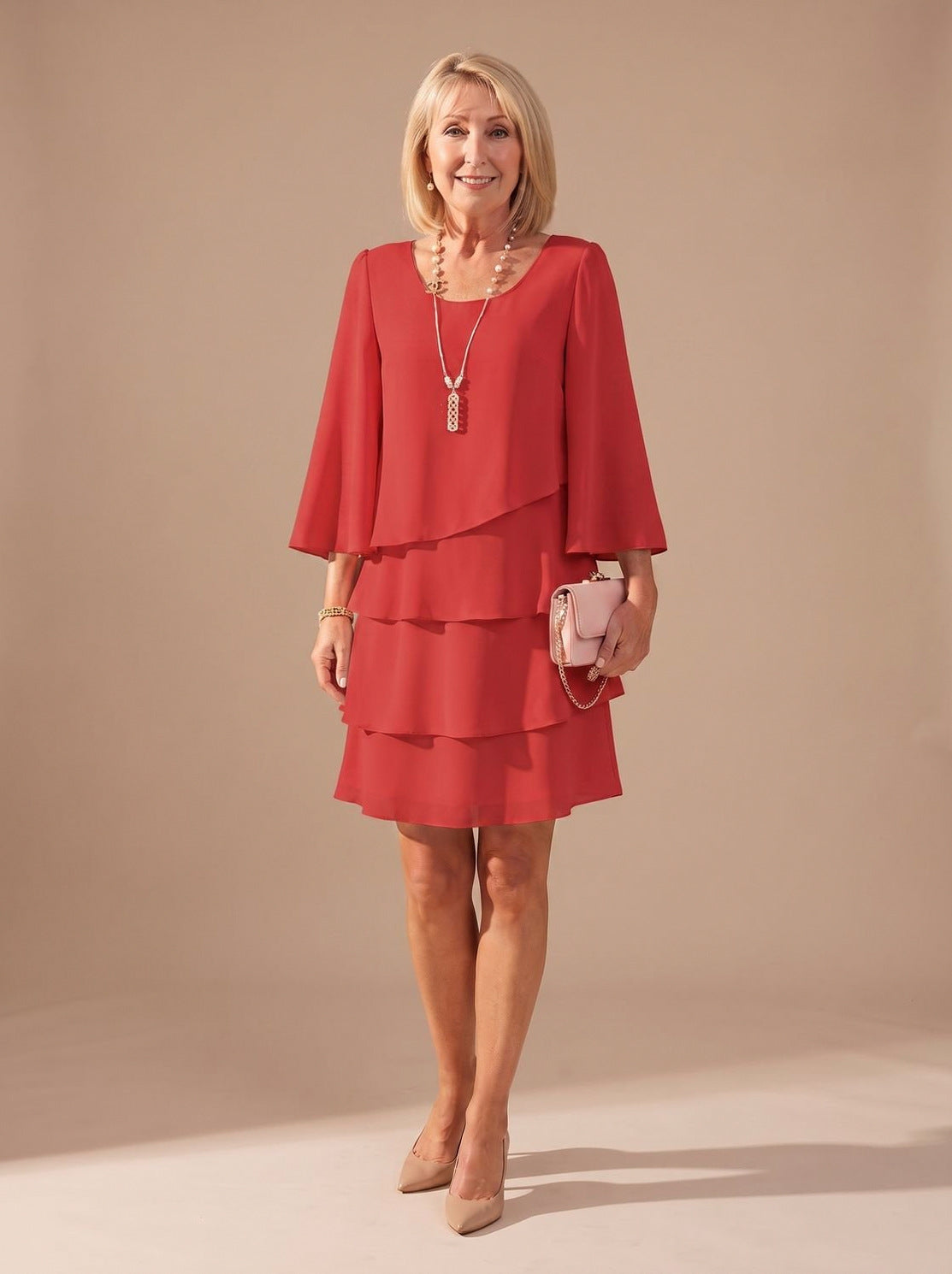 Chiffon Tiered Capelet Mini Dress