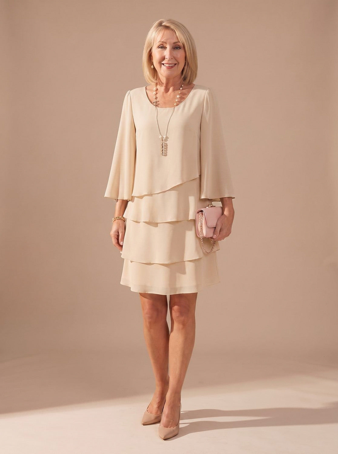Chiffon Tiered Capelet Mini Dress