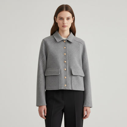Collared Button Front Cropped Jacket