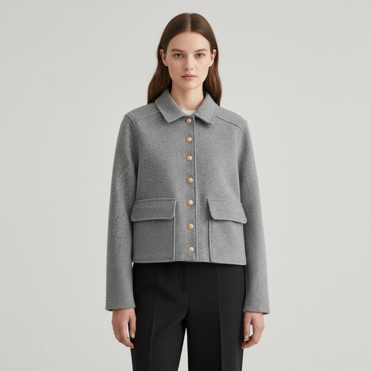 Collared Button Front Cropped Jacket