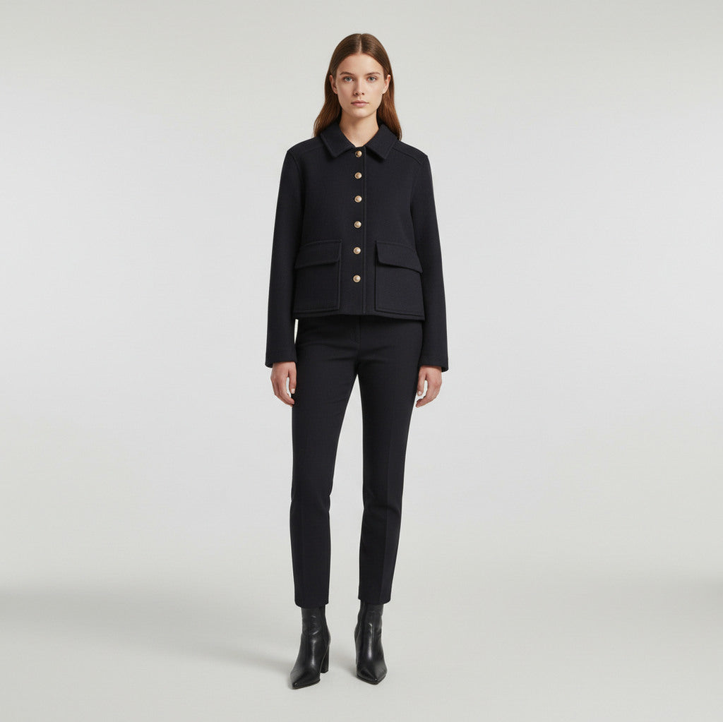 Collared Button Front Cropped Jacket