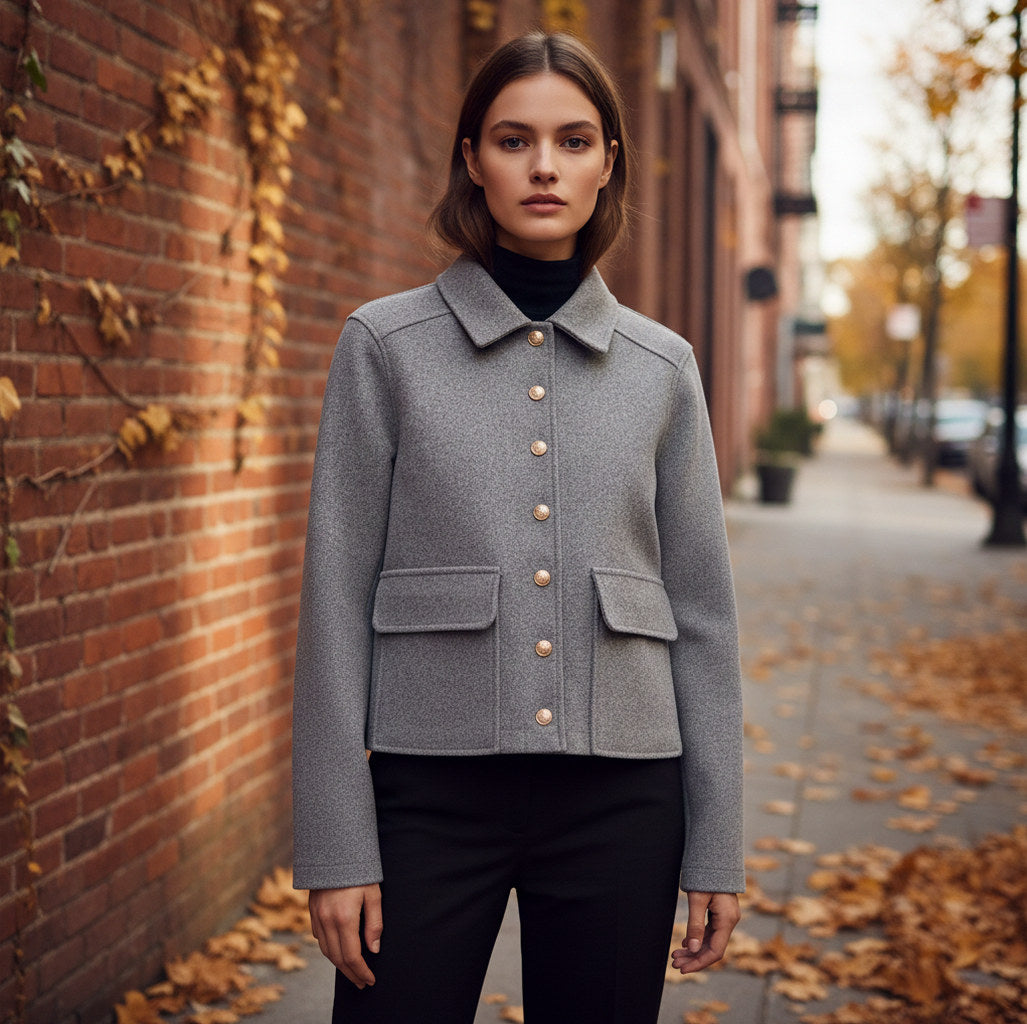 Collared Button Front Cropped Jacket