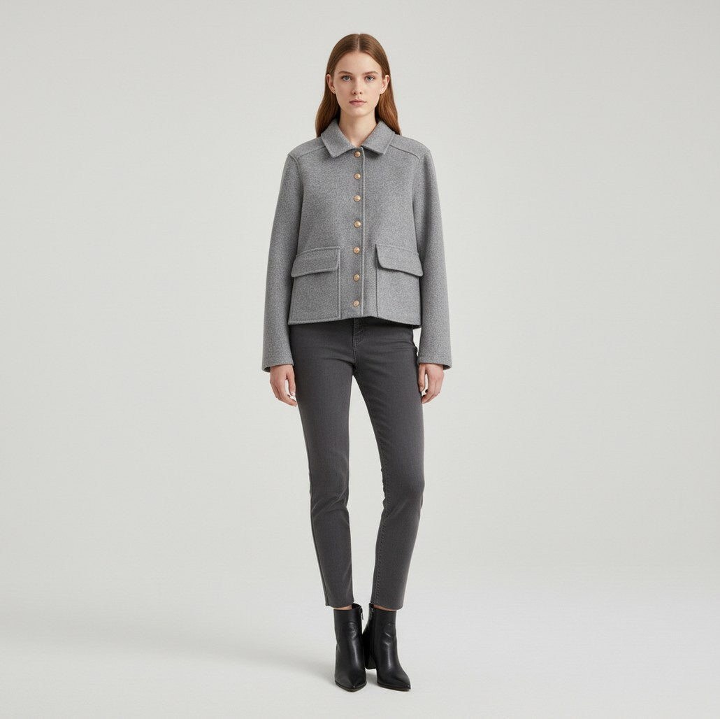 Collared Button Front Cropped Jacket