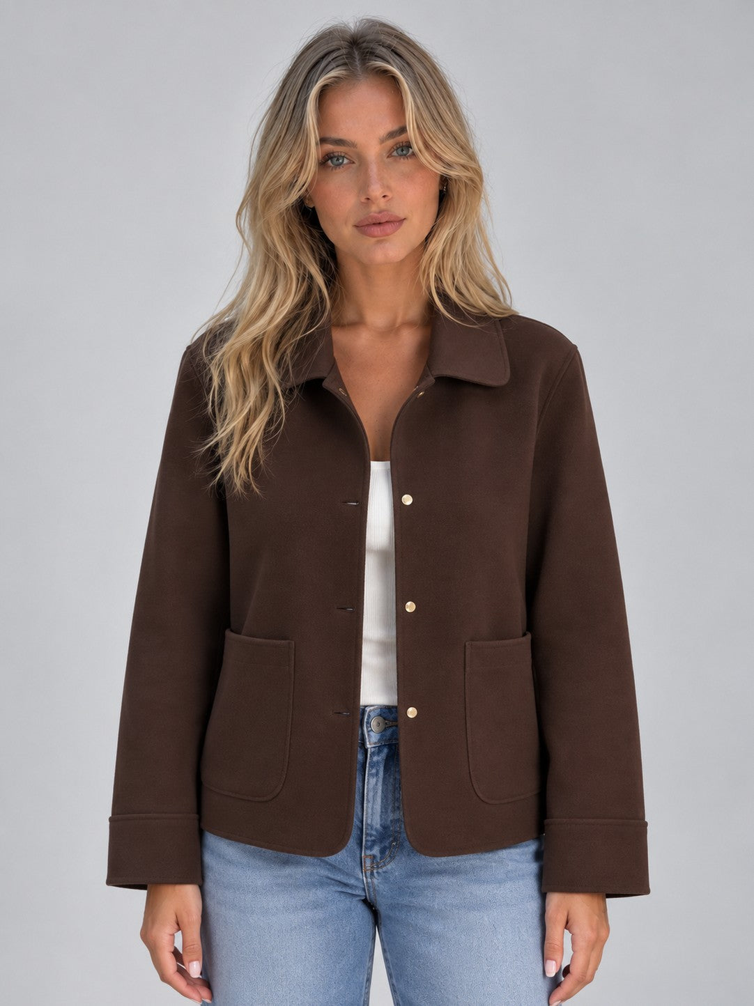 Collared Long Sleeve Button Front Jacket