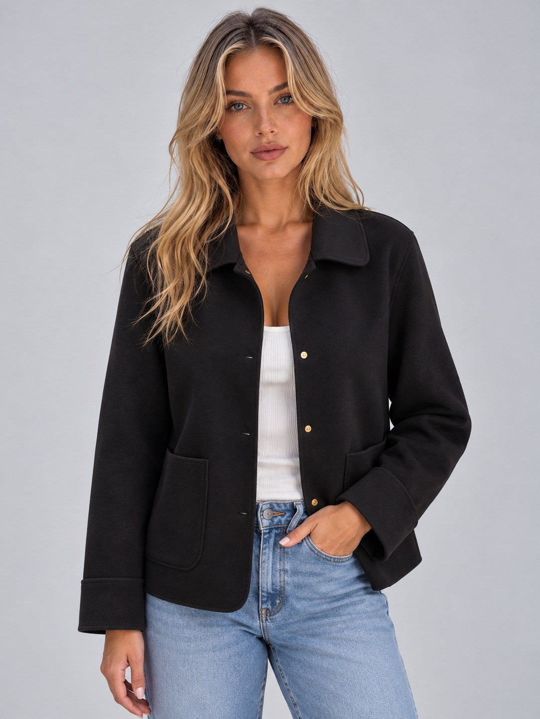 Collared Long Sleeve Button Front Jacket