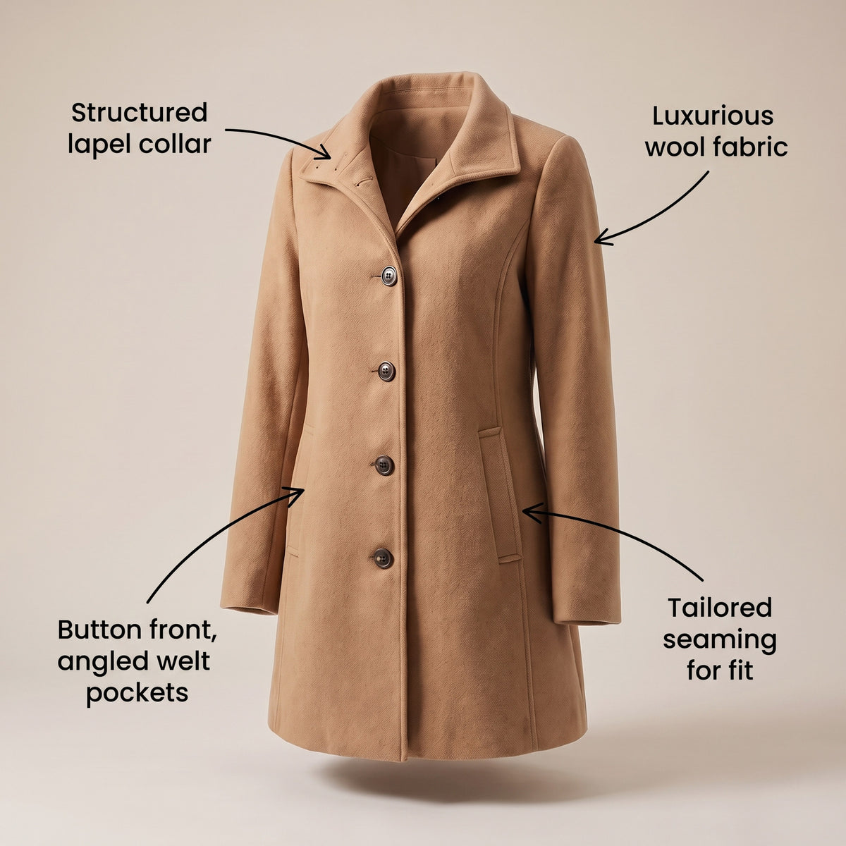 Collared Single Breasted Long Sleeve Coat