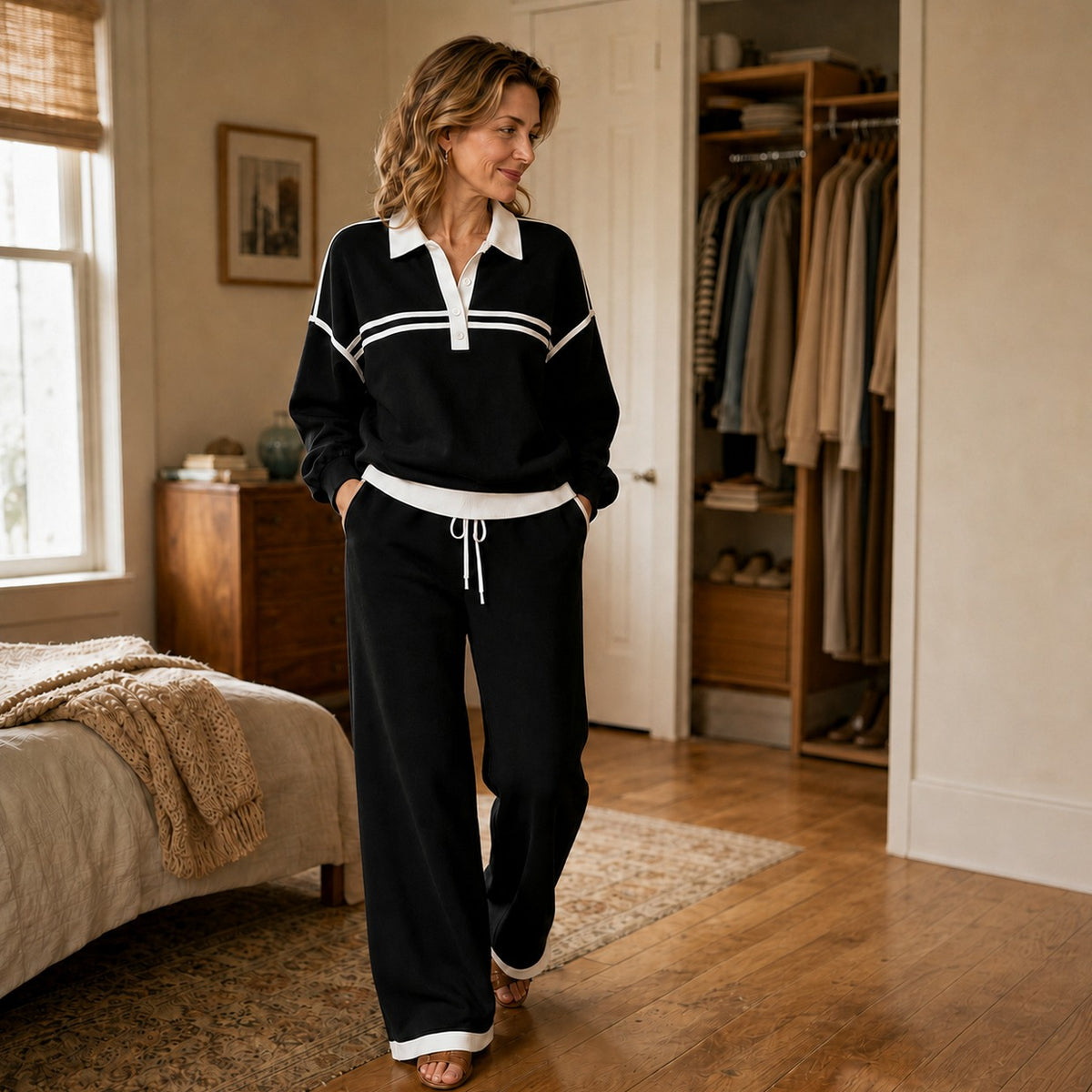 Collared Long Sleeve Two Piece Set