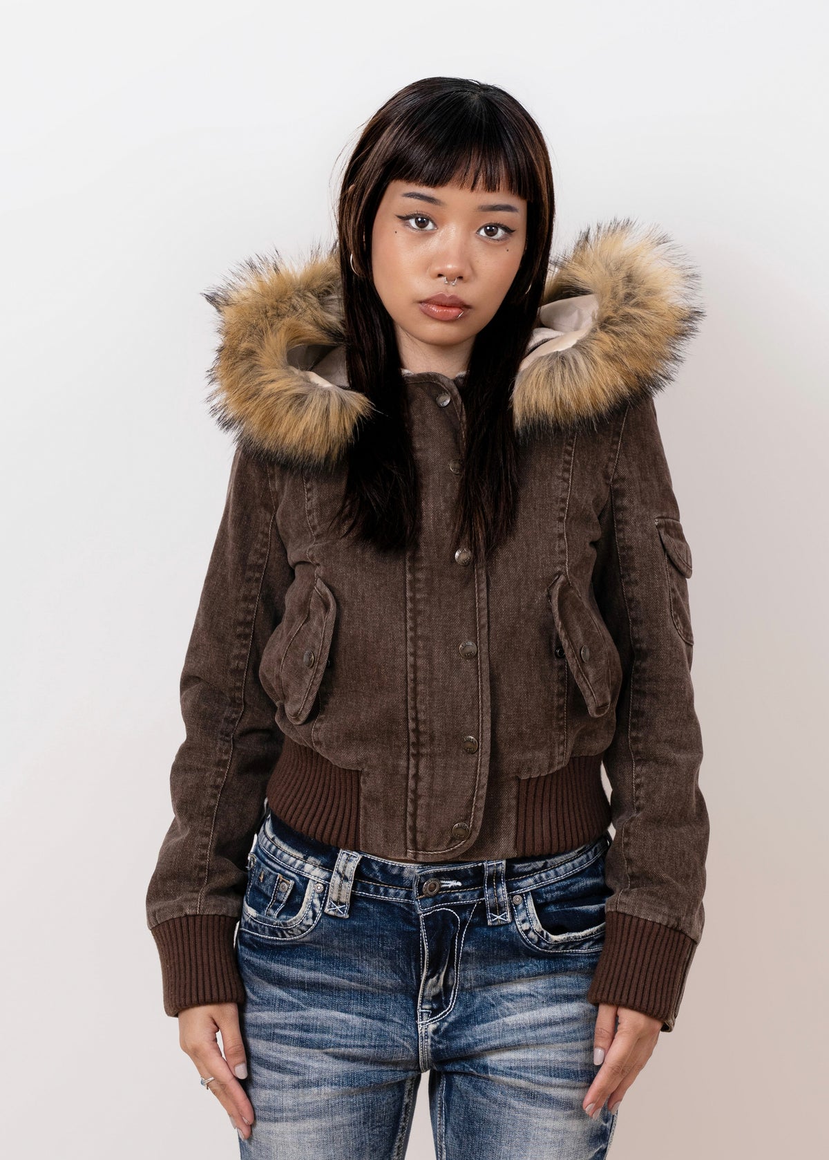 Corduroy Faux Fur Trim Bomber Jacket