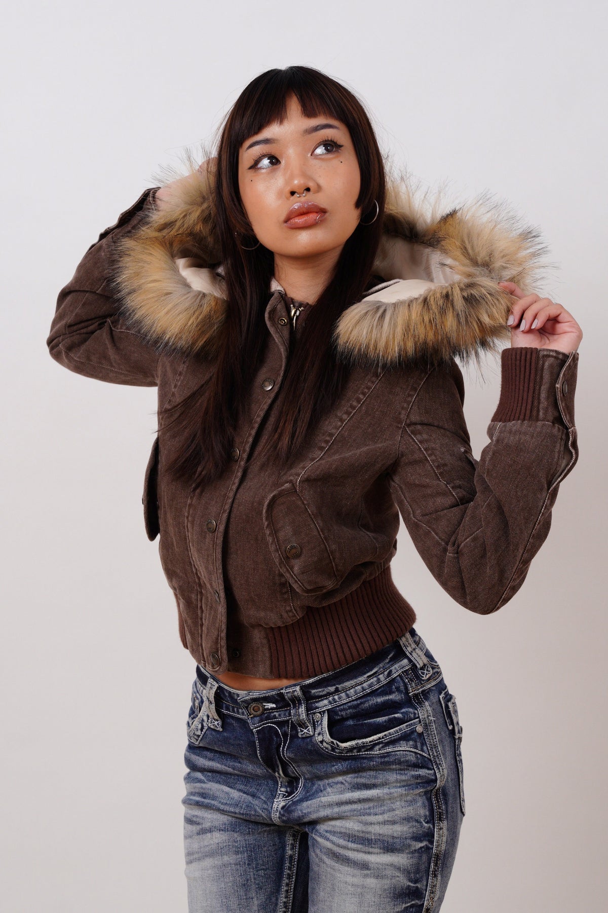 Corduroy Faux Fur Trim Bomber Jacket