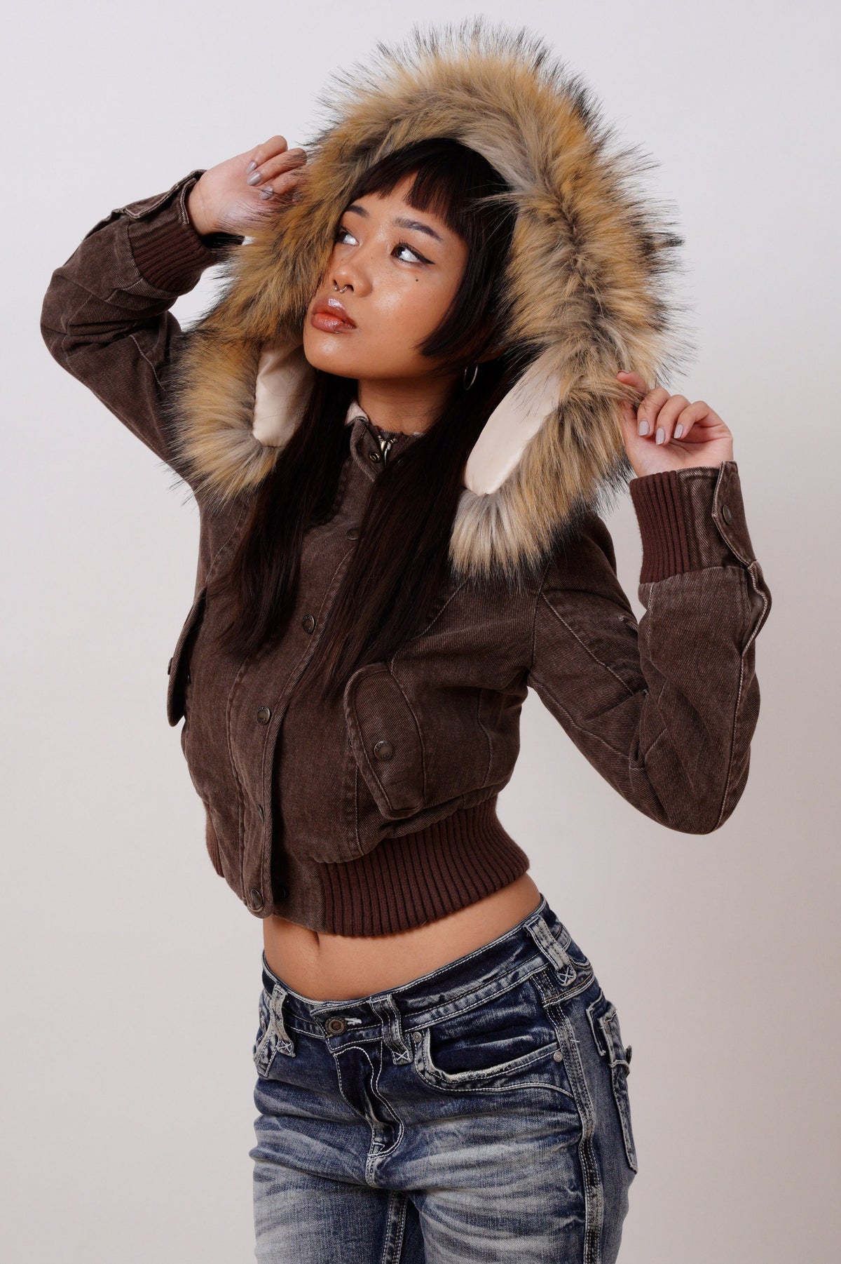 Corduroy Faux Fur Trim Bomber Jacket